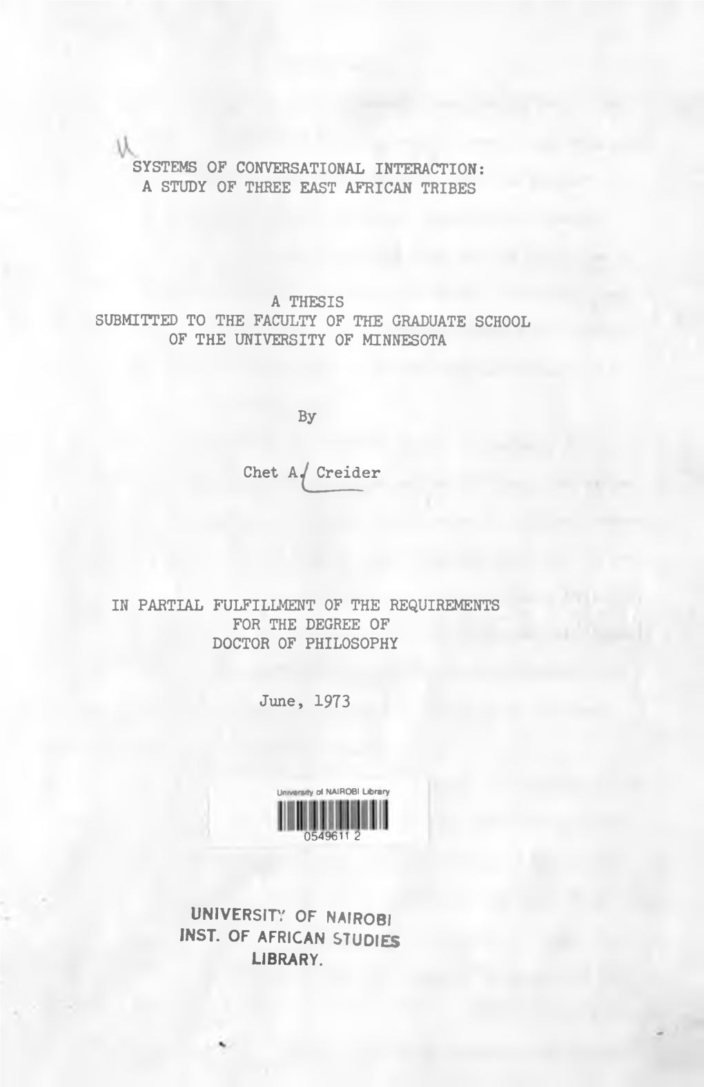 Systems of Conversational Interaction: a Study of Three East African Tribes