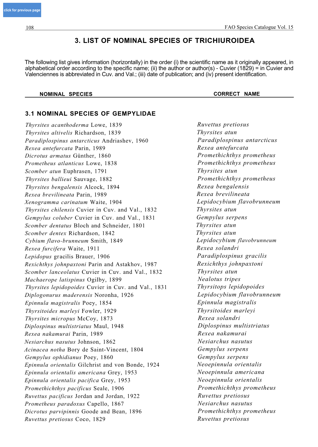 3. List of Nominal Species of Trichiuroidea