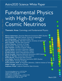 Fundamental Physics with High-Energy Cosmic Neutrinos Thematic Area: Cosmology and Fundamental Physics