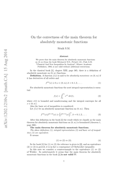 A Note on the Main Theorem for Absolutely Monotonic Functions