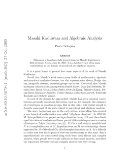 27 Oct 2008 Masaki Kashiwara and Algebraic Analysis