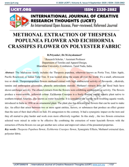 Methonal Extraction of Thespesia Populnea Flower and Eichhornia Crassipes Flower on Polyester Fabric