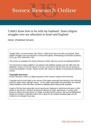 State‐Religion Struggles Over Sex Education in Israel and England