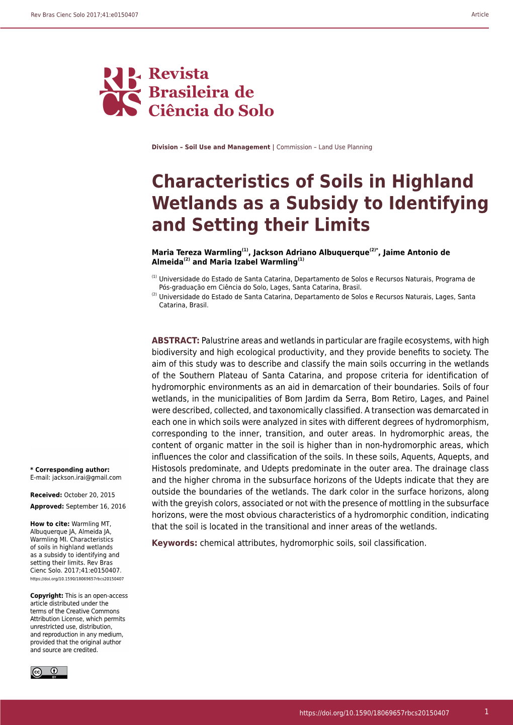 Characteristics of Soils in Highland Wetlands As a Subsidy to Identifying and Setting Their Limits