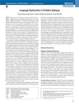 Language Dysfunction in Pediatric Epilepsy