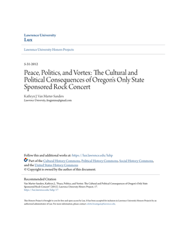 Peace, Politics, and Vortex: the Ulturc Al and Political Consequences of Oregon's Only State Sponsored Rock Concert Kathryn J