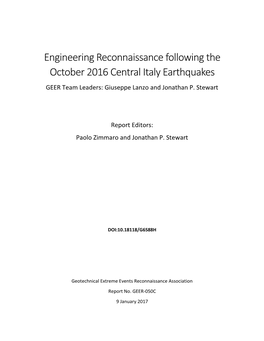 Engineering Reconnaissance Following the October 2016 Central Italy Earthquakes GEER Team Leaders: Giuseppe Lanzo and Jonathan P