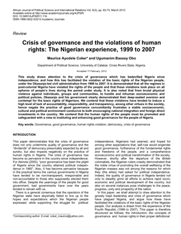 Crisis of Governance and the Violations of Human Rights: the Nigerian Experience, 1999 to 2007