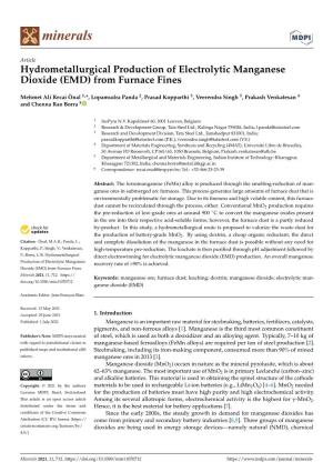 Hydrometallurgical Production of Electrolytic Manganese Dioxide (EMD) from Furnace Fines