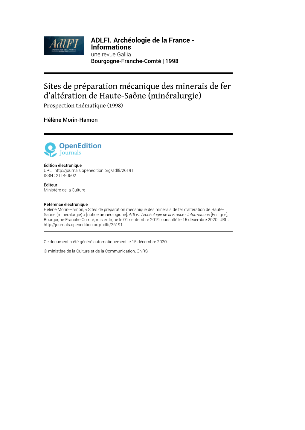 Sites De Préparation Mécanique Des Minerais De Fer D'altération De