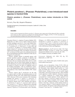 Phalaris Paradoxa L. (Poaceae: Phalaridinae), a New Introduced Weed Species in Central Chile