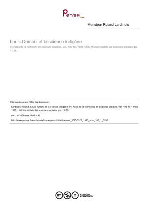 Louis Dumont Et La Science Indigène In: Actes De La Recherche En Sciences Sociales