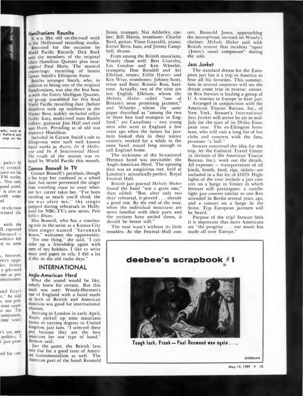 Deebee's Scrapbook # 1 Ict, Dentist Y Phoned INTERNATIONAL Me As Pro­ Anglo-American Herd Electioneer- What the Sound Would Be Like, Nobody Knew for Certain