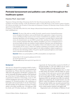 Perinatal Bereavement and Palliative Care Offered Throughout the Healthcare System