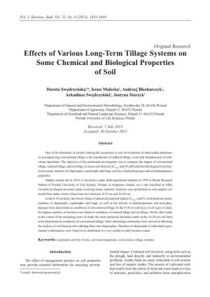 Effects of Various Long-Term Tillage Systems on Some Chemical and Biological Properties of Soil