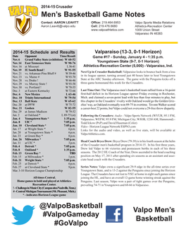 Men's Basketball Game Notes @Valpobasketball Valpo Men's