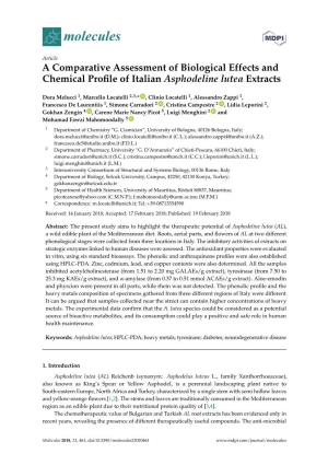 A Comparative Assessment of Biological Effects and Chemical Proﬁle of Italian Asphodeline Lutea Extracts