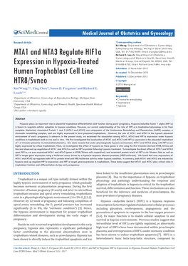 MTA1 and MTA3 Regulate Hif1a Expression in Hypoxia-Treated Human Trophoblast Cell Line HTR8/Svneo