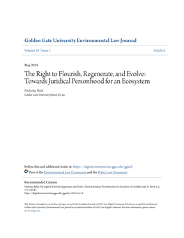 Towards Juridical Personhood for an Ecosystem Nicholas Bilof Golden Gate University School of Law