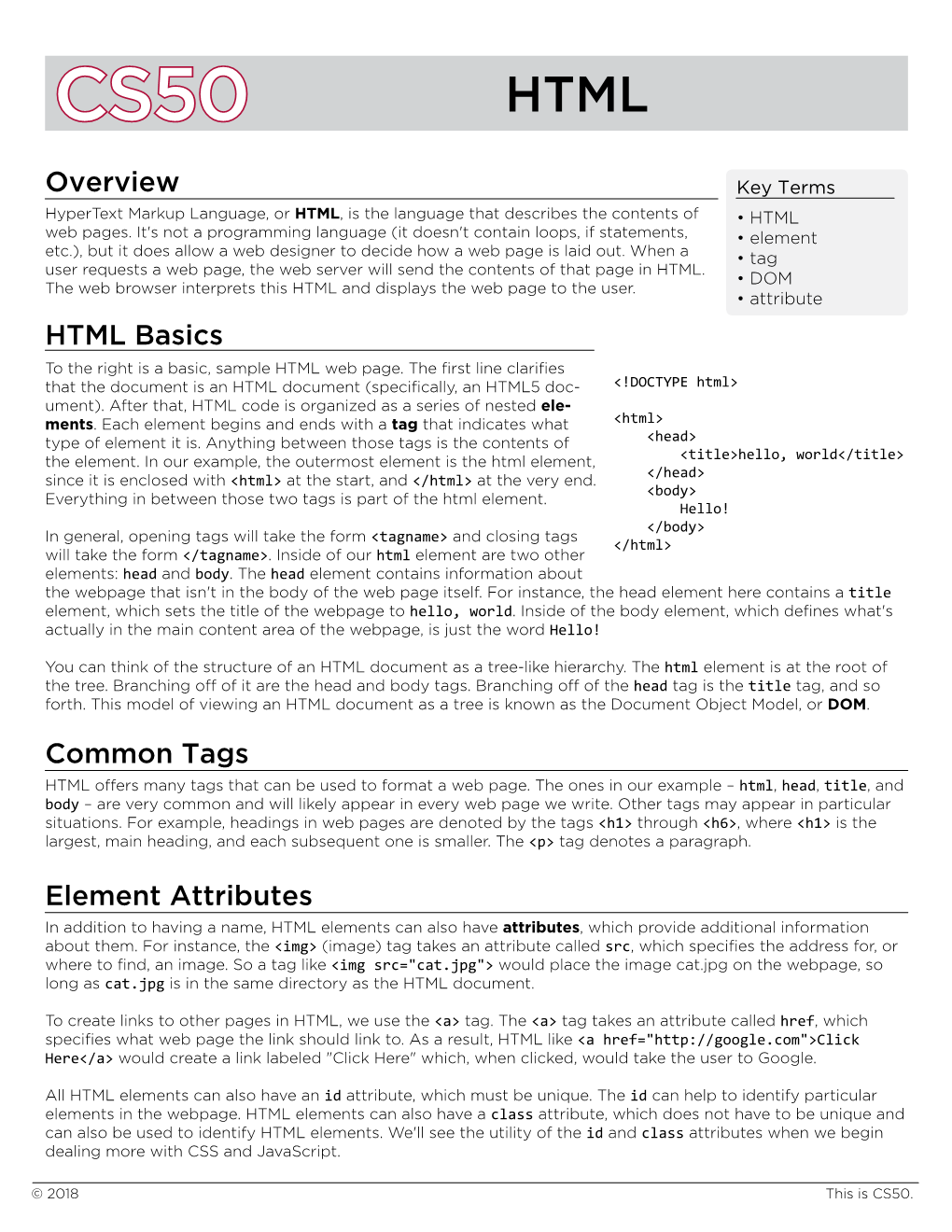 Overview Common Tags HTML Basics Element Attributes