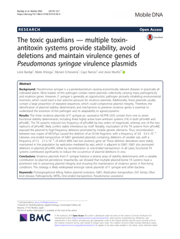 The Toxic Guardians — Multiple Toxin-Antitoxin Systems Provide Stability, Avoid Deletions and Maintain Virulence Genes of Pseu