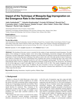 Impact of the Technique of Mosquito Egg Impregnation on the Emergence Rate in the Insectarium