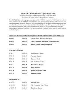 The WFMT Radio Network Opera Series 2020