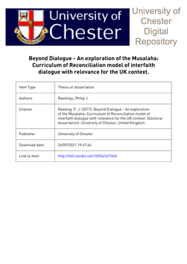 An Exploration of the Musalaha: Curriculum of Reconciliation Model of Interfaith Dialogue with Relevance for the UK Context