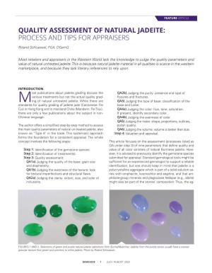 QUALITY ASSESSMENT of NATURAL JADEITE: PROCESS and TIPS for APPRAISERS Roland Schluessel, FGA, Dgemg