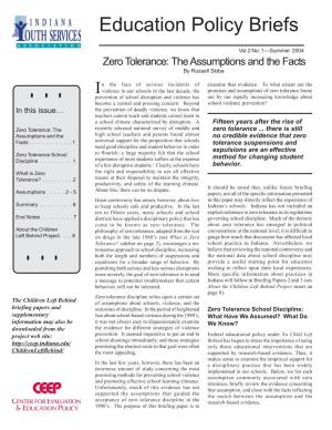 Zero Tolerance: the Assumptions and the Facts by Russell Skiba