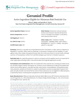 Geraniol Profile Integrated Pest Management Cornell Cooperative Extension Program