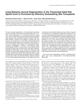 Long-Distance Axonal Regeneration in the Transected Adult Rat Spinal Cord Is Promoted by Olfactory Ensheathing Glia Transplants