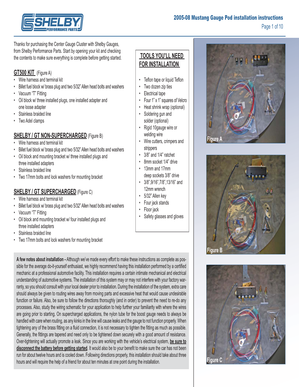 2005-08 Mustang Gauge Pod Installation Instructions Page 1 of 10