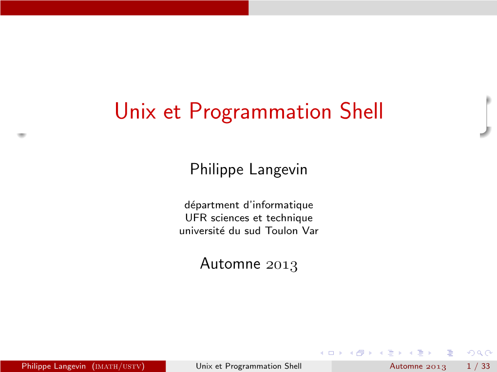 Unix Et Programmation Shell