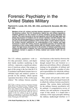 Forensic Psychiatry in the United States Military