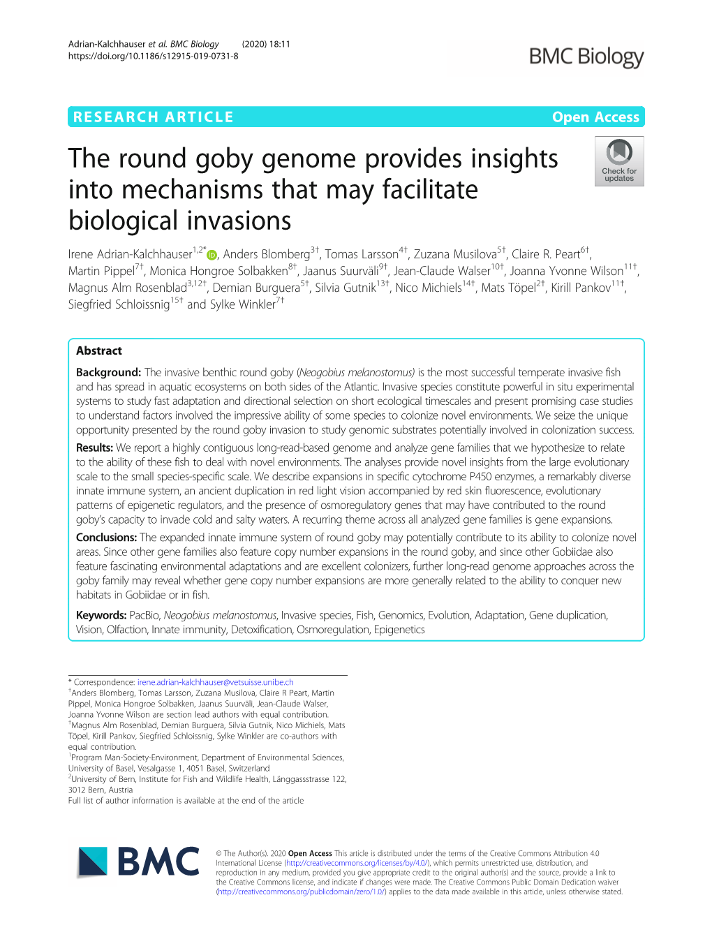 The Round Goby Genome Provides Insights Into Mechanisms That May Facilitate Biological Invasions