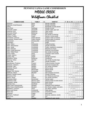 MIDDLE CREEK Wildflower Checklist