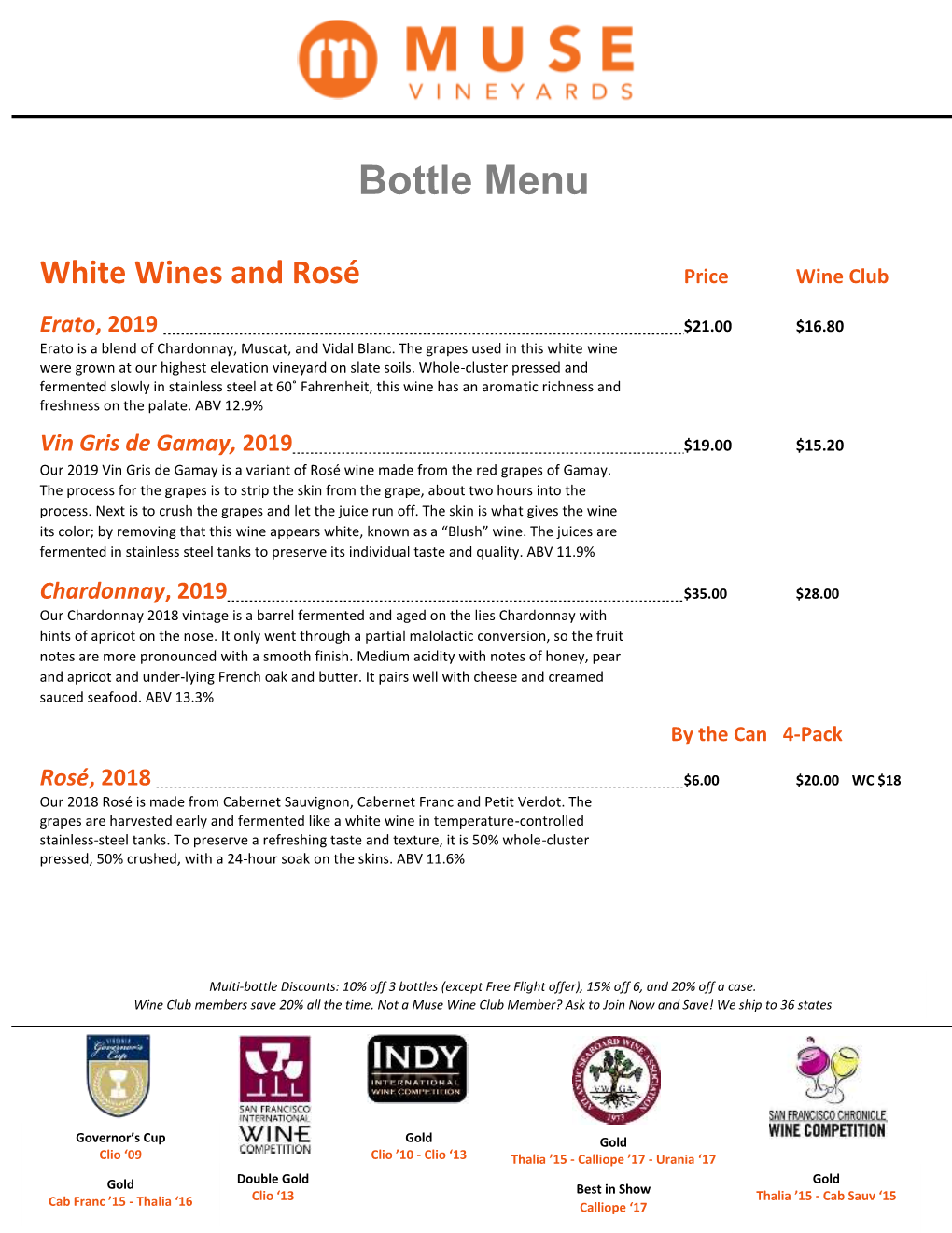 Bottle Tasting Menu 7/31/2020