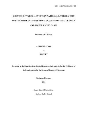 Writers of Tales: a Study on National Literary Epic Poetry with a Comparative Analysis of the Albanian and South Slavic Cases