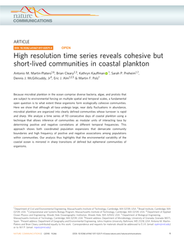 High Resolution Time Series Reveals Cohesive but Short-Lived Communities in Coastal Plankton