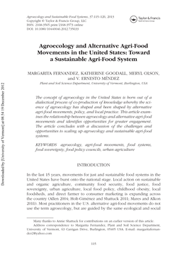 Agroecology and Alternative Agri-Food Movements in the United States: Toward a Sustainable Agri-Food System