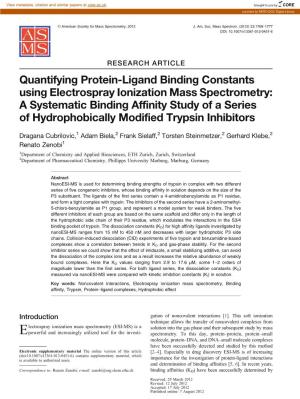 Quantifying Protein-Ligand Binding Constants Using Electrospray Ionization Mass Spectrometry