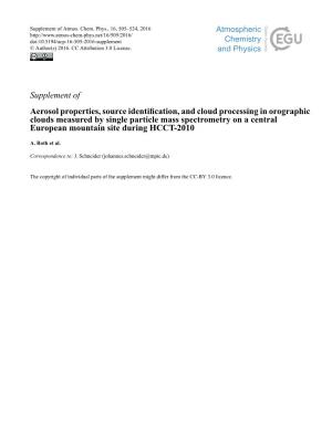 Supplement of Aerosol Properties, Source Identification, and Cloud