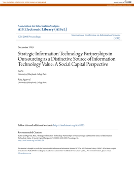 Strategic Information Technology Partnerships in Outsourcing As A