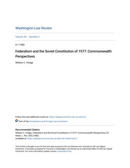Federalism and the Soviet Constitution of 1977: Commonwealth Perspectives