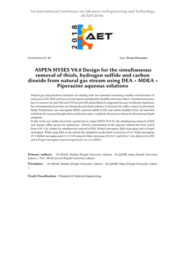 ASPEN HYSES V8.8 Design for the Simultaneous Removal of Thiols