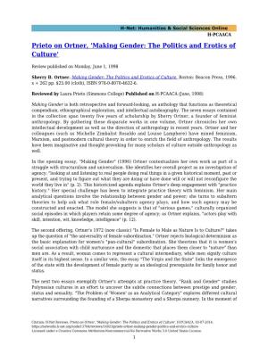 Prieto on Ortner, 'Making Gender: the Politics and Erotics of Culture'