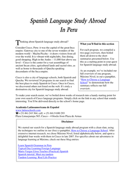 Spanish Language Study Abroad in Peru