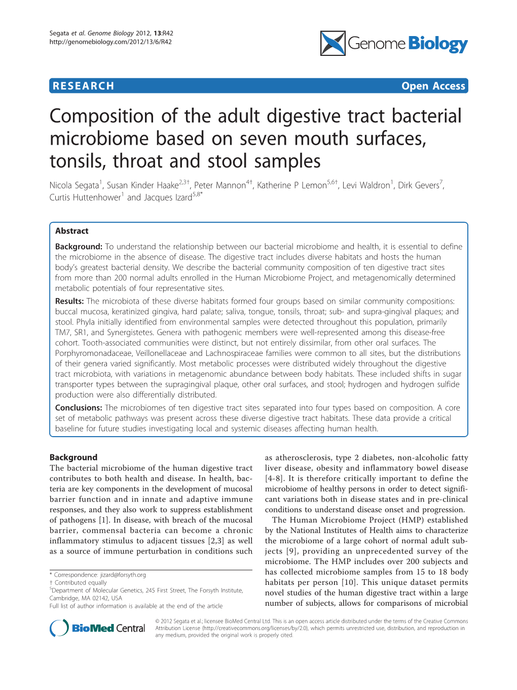 Composition of the Adult Digestive Tract Bacterial Microbiome Based On