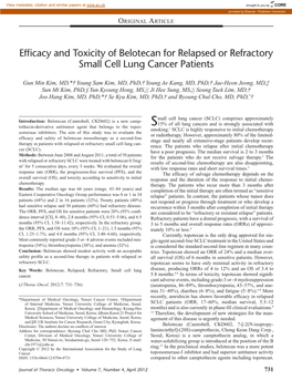 Efficacy and Toxicity of Belotecan for Relapsed Or Refractory Small Cell Lung Cancer Patients